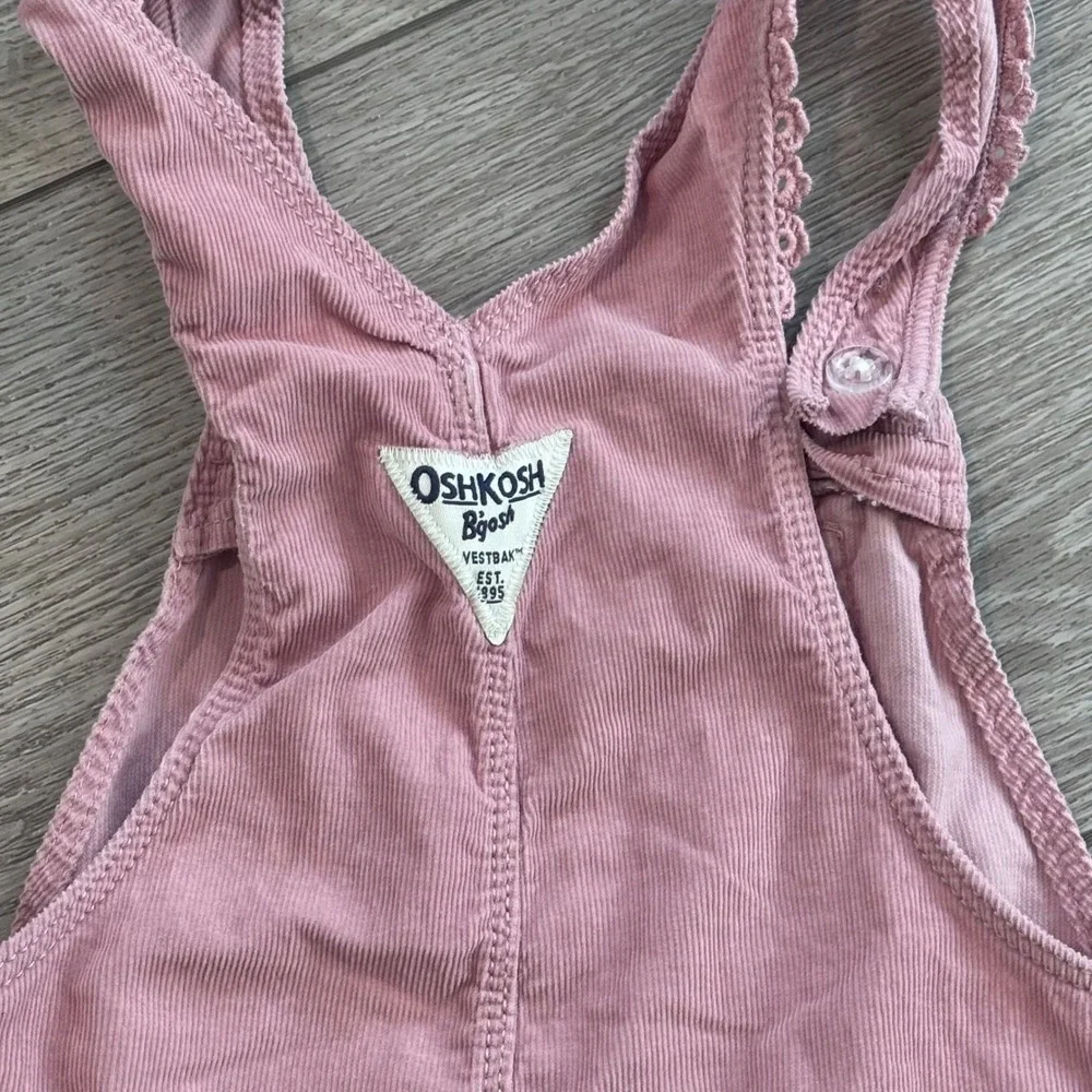 OshKosh B'gosh Corduroy Overalls Girls 4T Pink Lace Trim Bib Jumpsuit Vestbak